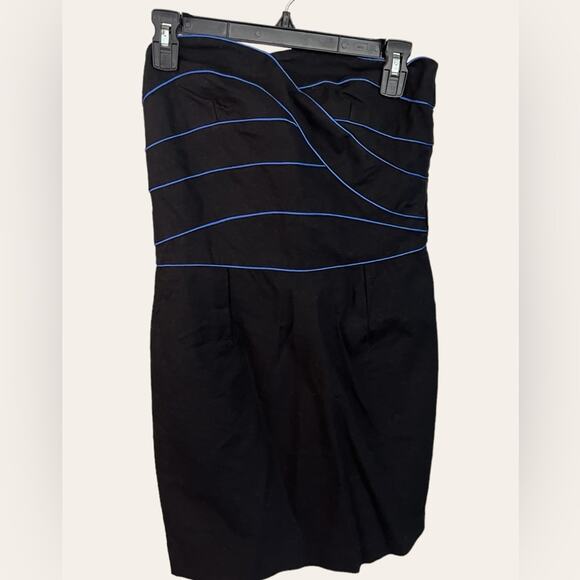 Sandro Paris Black Strapless Mini Dress with Blue Trim 2 - Picture 1 of 9